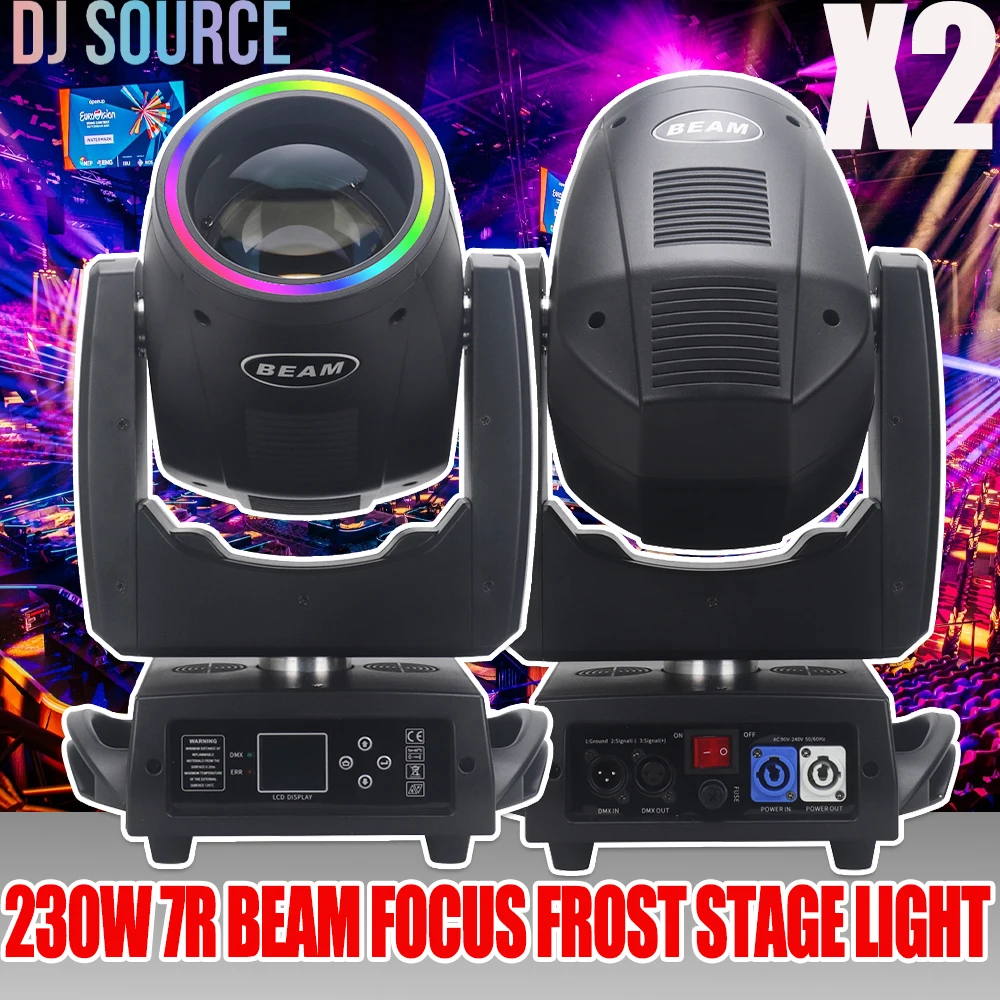 

2Pcs/lot 7R 230W Beam Spot Moving Head Light With RGB Ring Focus+Frost+Half Color+Rainbow Effect DMX Control DJ Bar Stage Effect