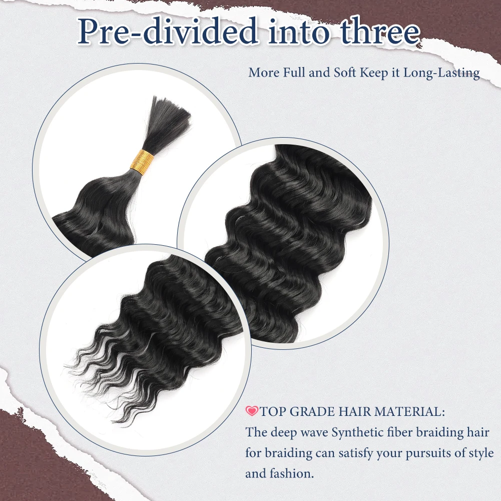 Synthetic Deep Wave Bulk Hair for Braiding 22 Inch Loose Deep Wave Braiding Hair Extensions High Quality Micro Braiding Hair