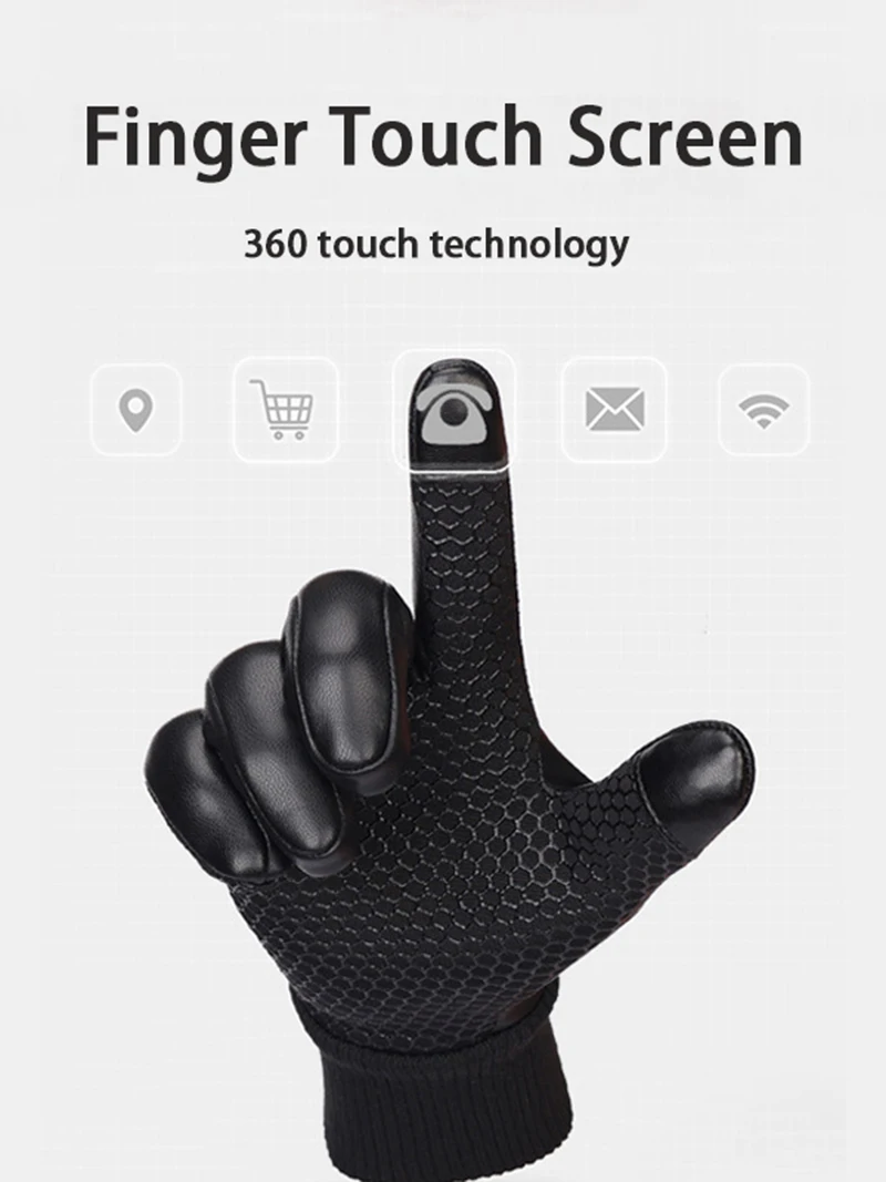 AliExpress Motorcycle Riding Warm Gloves Men All Finger Leather Waterproof Touch Screen Glove Thickened Soft Warm Outdoor Riding Warm Glove