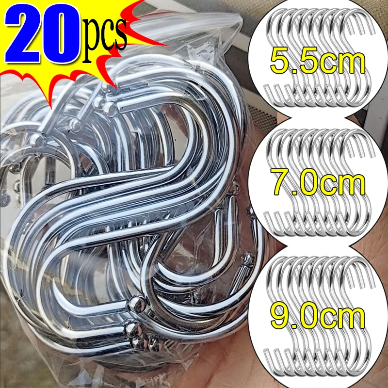 5.5/7/9cm S-shaped Hook Multi-function Stainless Steel Clothes Bags Towels Hanging Rack Kitchen Bathroom S Hooks Storage Hangers