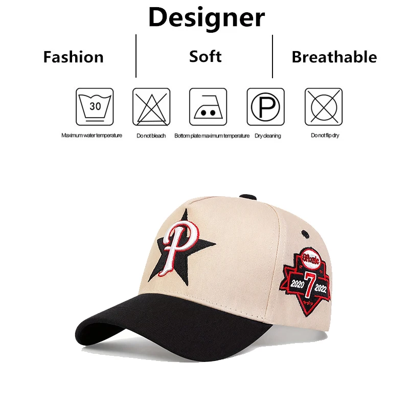 Unisex Five Pointed Star P Letter Embroidery Side 7 Baseball Caps Spring Autumn Outdoor Adjustable Casual Hats Sunscreen Hat