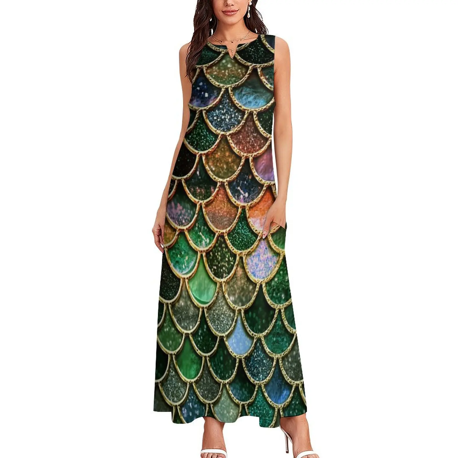 Green Sparkle Faux Glitter Mermaid Scales Long Dress luxury woman party dress party dresses women Dress