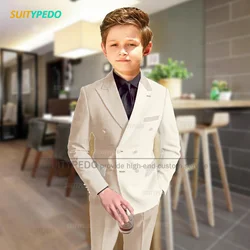 Fashion Ivory Beige Splicing Suits For Boys Birthday Party Tailor-made Slim Fit Outfits Piano Performance Formal Child Costumes