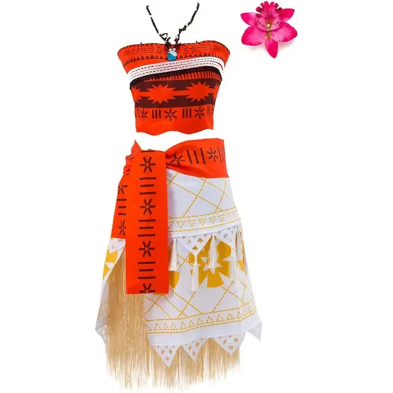 Kids Adult Women Moana Holiday Costume Movie Top Skirt Necklace Suit Child Fancy Cosplay Dress Outfit Halloween Carnival Party