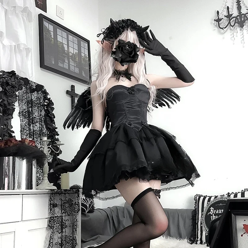 Disfraz de Cosplay de Anime de Ángel oscuro para Halloween, vestido gótico de Lolita Punk, espectáculo de animación, disfraz de demonio para juego de rol de novia fantasma