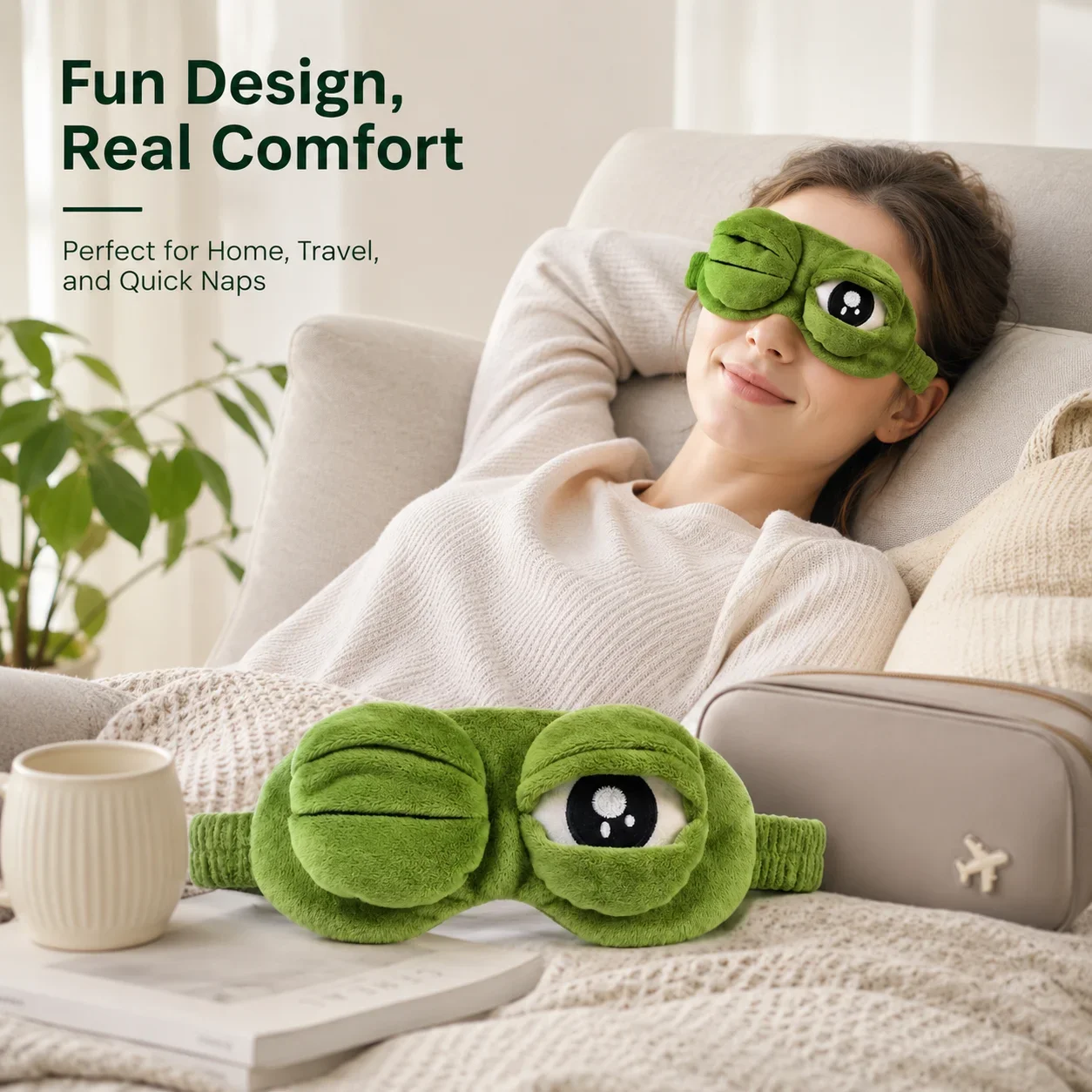 3D Frog Sleep Mask Novelty, Cartoon Eye Cover for Travel Rest, Soft Light Blocking Blindfold for Sleeping