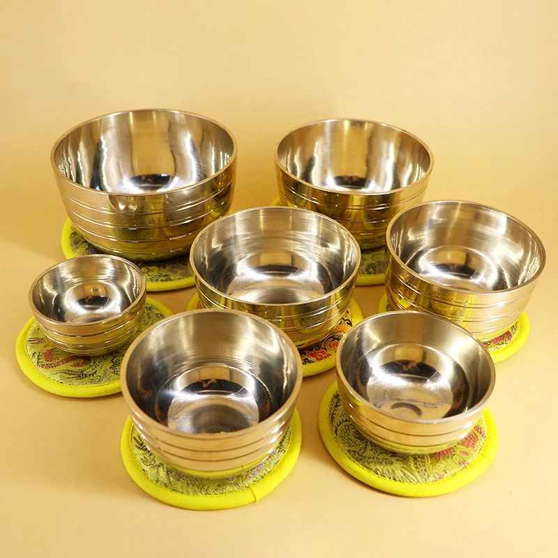 7 PCs Brass & Metal Singing Bowl for Meditation Yoga Metal Clear and Loud Bowl Set Relaxation Bowls  Percussion Music Healing