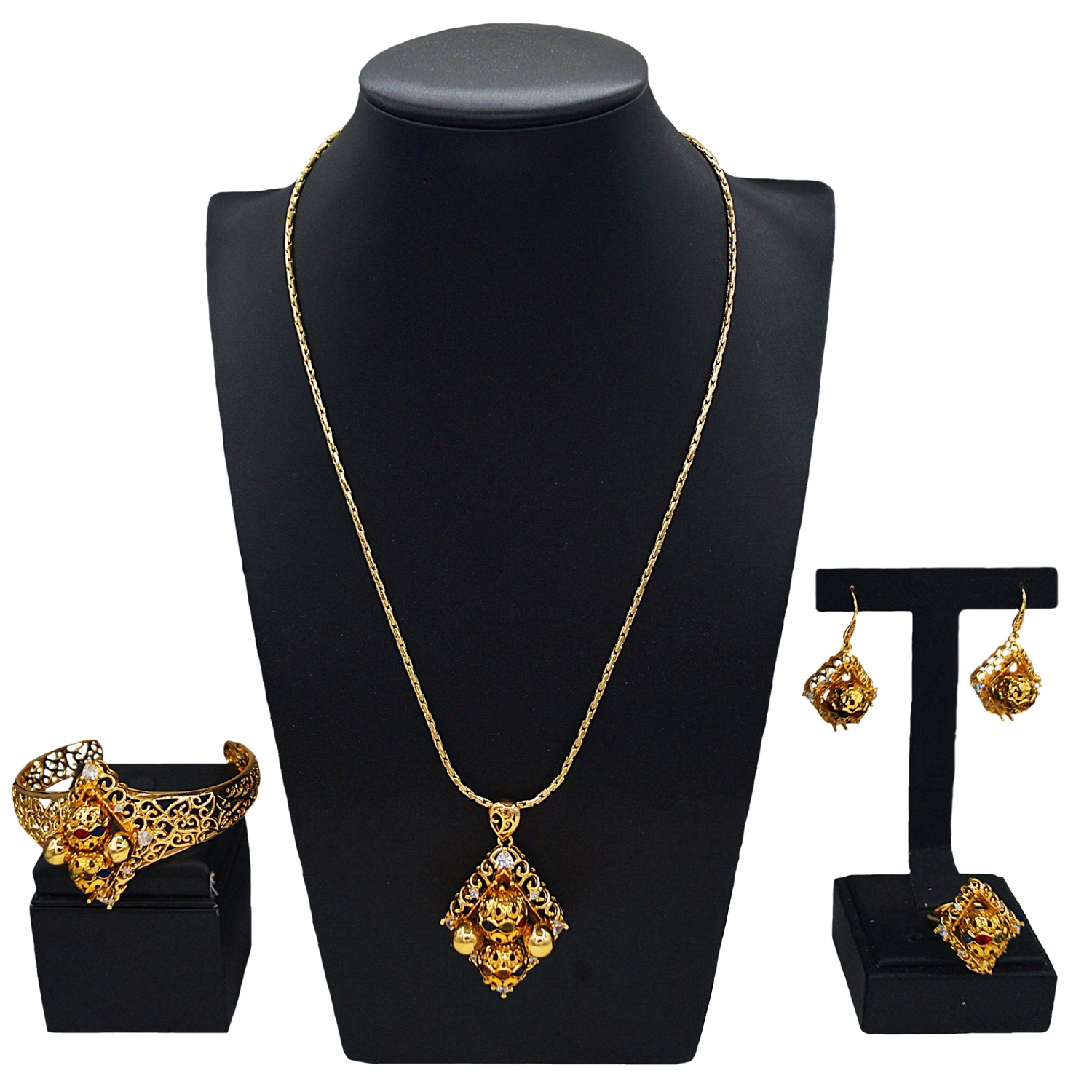 

Yuleili new 24k gold-plated jewelry four-piece factory direct sales complex process exquisite high quality all-match girl jewelr