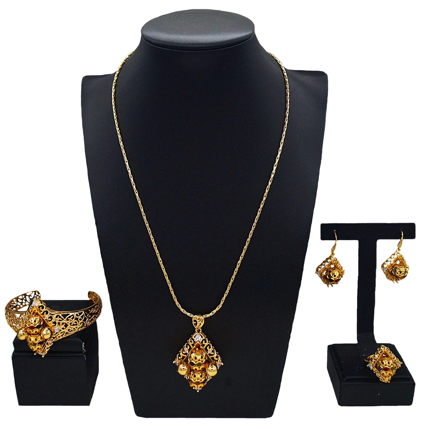 Yuleili new 24k gold-plated jewelry four-piece factory direct sales complex process exquisite high quality all-match girl jewelr