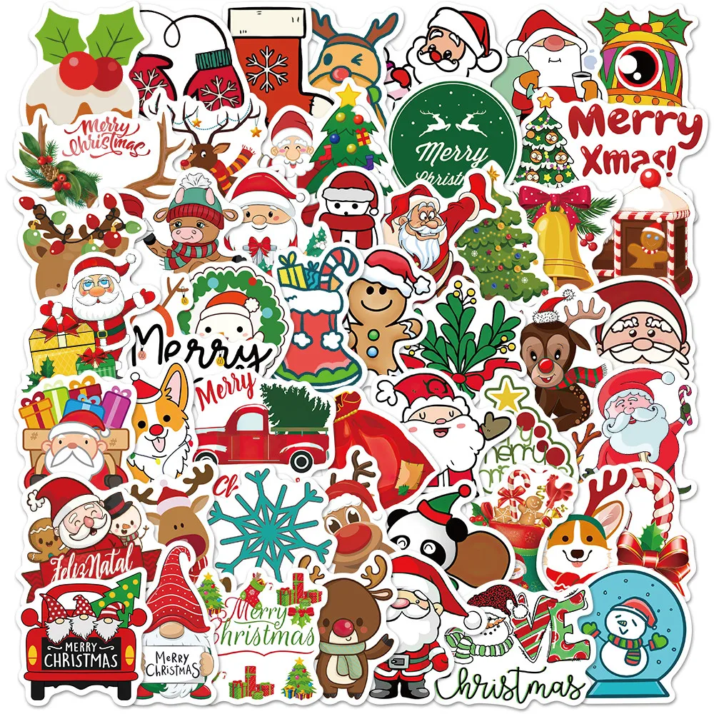 Xmas Holiday Art Stickers 50pcs Seasonal Printed Decals for Skateboard Water Cup Hand‑made Projects RecordingYourLife Store