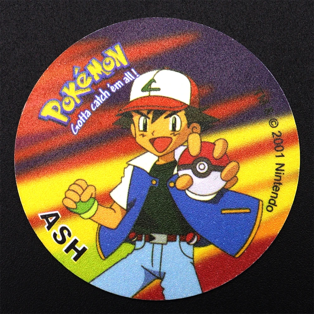 30pcs 1st/2nd EditionAsh Ketchum Tazos Pokemon Starter Pokemon Tap Collection Card Pikachu Trainer Round Pogs Cheetos Chipitaps