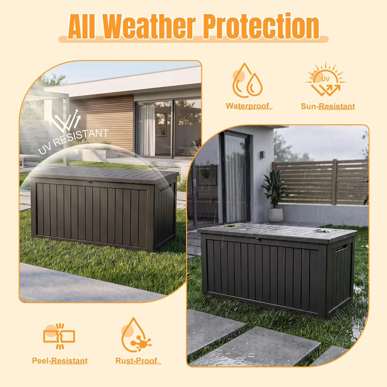 Outdoor Storage Box,360 Gallon Resin Deck Box,Waterproof & UV Resistant Lockable Package Delivery Bin,Toy Cabinet for Indoor & O