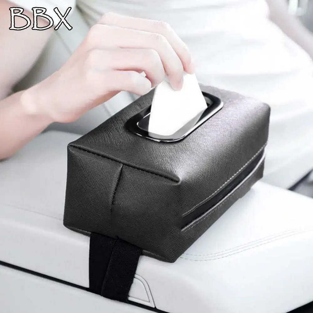 

PU Leather Car Tissue Box Holder Hanging Type Elastic Belt Car Seat Back Tissue Box High-grade High Quality