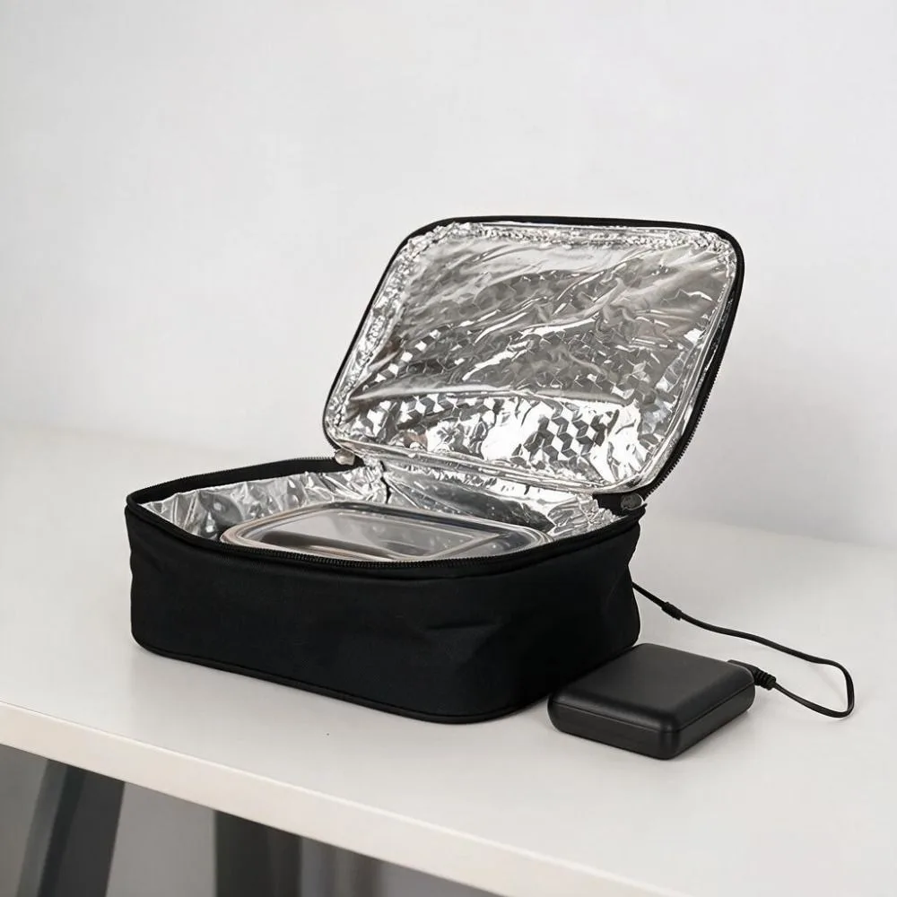 Waterproof Electric Lunch Heated Bag USB Charging Aluminum Foil Lining Lunch Box Warmer Packet Black Thickened