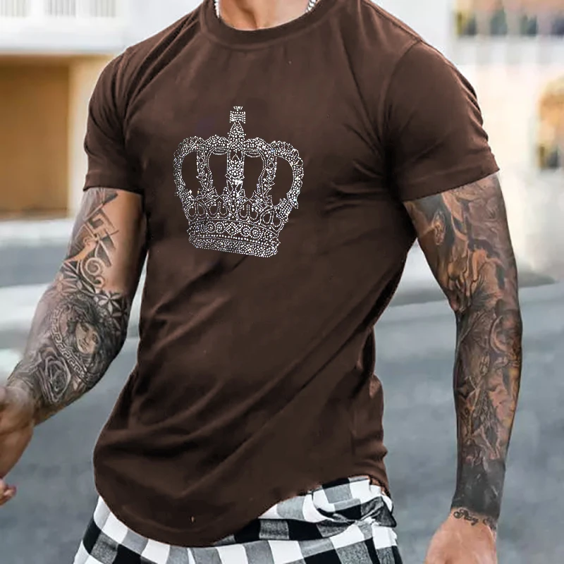 High Quality Fashion Men's Clothing Oversized Tee y2k Noble Rhinestone Designer Short Sleeve Top Trip Casual Street t-shirt New