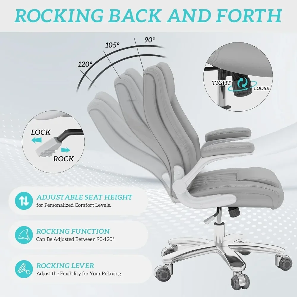 

Office Chair, High Back Executive Office Chair, w/ Lumbar Support, Flip-up Armrests, Rubber Wheels, Office Chair