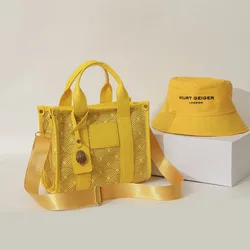 Bolso cuadrado de lona de gran capacidad para mujer, bolsa de hombro sólida a la moda, conjunto de monedero y sombrero, novedad de 2024