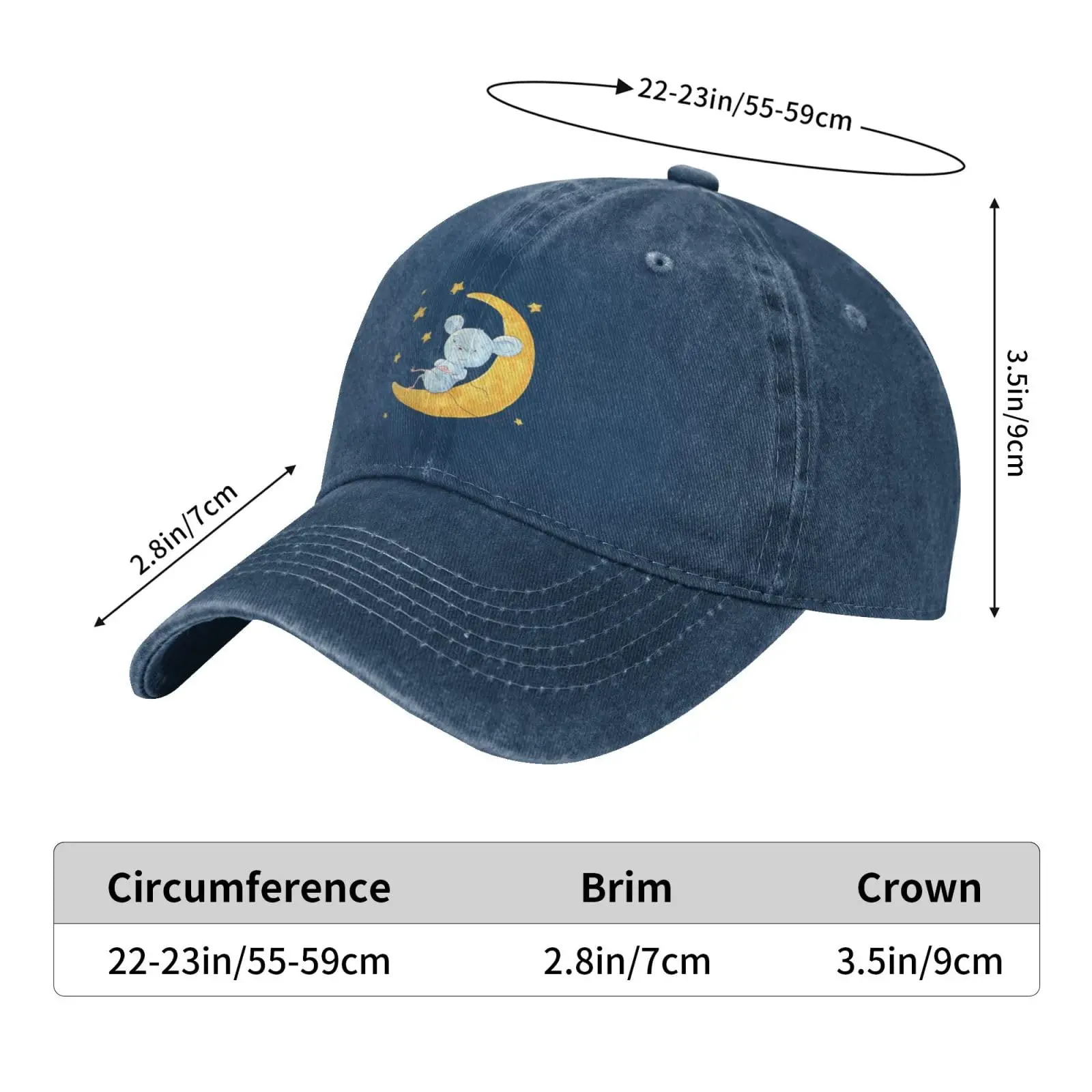 Casquette de baseball pour hommes et femmes, chapeau de camionneur vintage, chapeaux de golf, une souris de dessin animé mignonne sur la lune