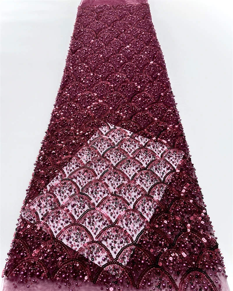 

New Design Beaded Lace Fabric Luxury Beads Lace Embroidery French Nigerian Tulle Lace Fabric for Wedding