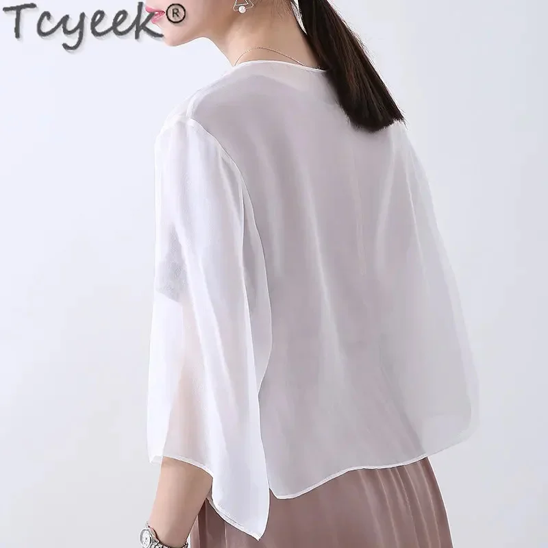 100% Tcyeek Mulberry Top for Women Summer Short Thin Cardigans Outwear Real Silk Sunscreen Coats Women's Clothing LM1080