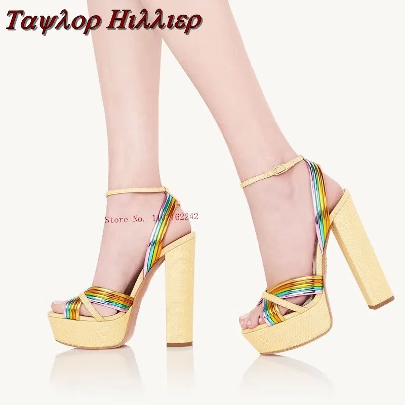 

New Round Toe Open Toe Water Table Sandals Women'S Super High Heel Buckle Strap High Runway Shoes Fashion Summer Brand Banquet