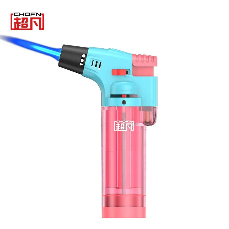 Stylish Color-Block Transparent Body Windproof Butane Torch Lighter Multi-Functional Household Kitchen Gas Igniter Gifts