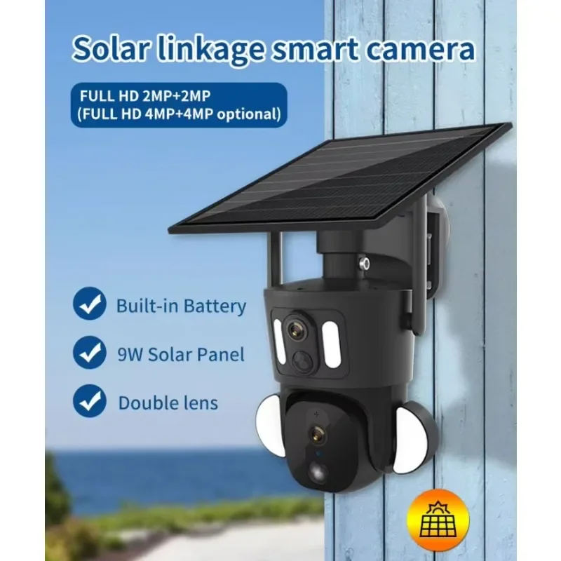 Ubox OEM منخفضة الطاقة 4K 4MP اللاسلكية تعمل بالطاقة الشمسية نظام كاميرا CCTV في الهواء الطلق مقاوم للماء 4G بطاقة Sim شبكة PTZ كاميرا مزدوجة العدسة