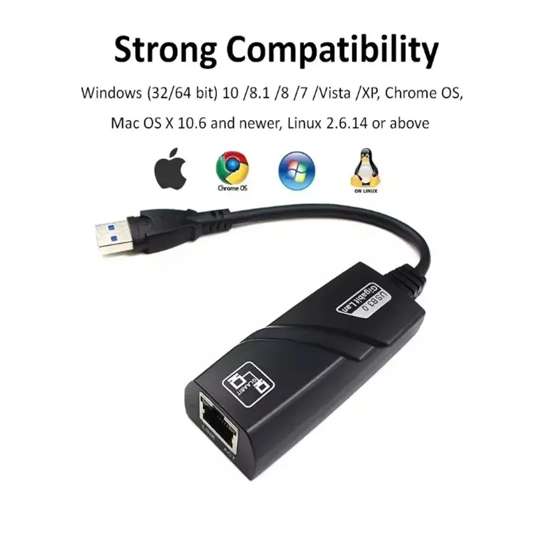 10/100/1000 Mbps Type-C USB 3.0 2.0 to Ethernet RJ45 USB C Lan Gigabit Network Adapter Converter Compatible for OS WIN