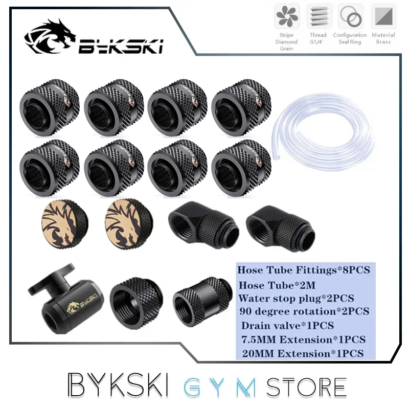 Bykski Hose Water Cooling Fitting Kit For 10*13mm Or 10*16mm Soft Tube Pipe, Stop,Extender,Valve,Angled Series Connecting Bag