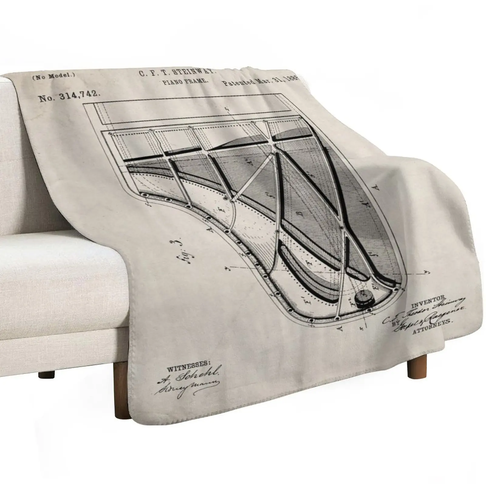 Steinway Piano Patent - Piano Player Art - Antique Throw Blanket Sofa Quilt Plaid Loose Cute Sofa For Decorative Sofa Blankets