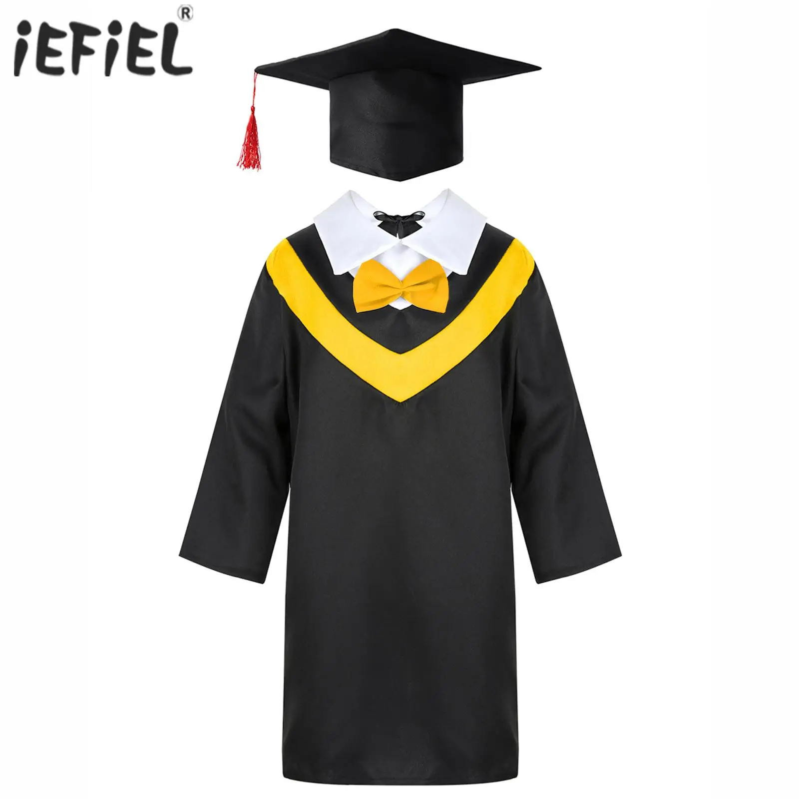 

Kids Boys Girls Academic Kindergarten Graduation Costume Gown with Tassel Cap Bachelor Preschool Primary School Dress Up Clothes