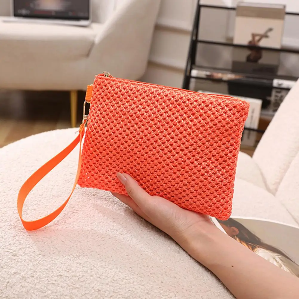 

High-end Fabrics Purse Stylish Straw Woven Clutch Bag with Wrist Straps Fashion Women Handbag Coin Purses Lightweight for Summer