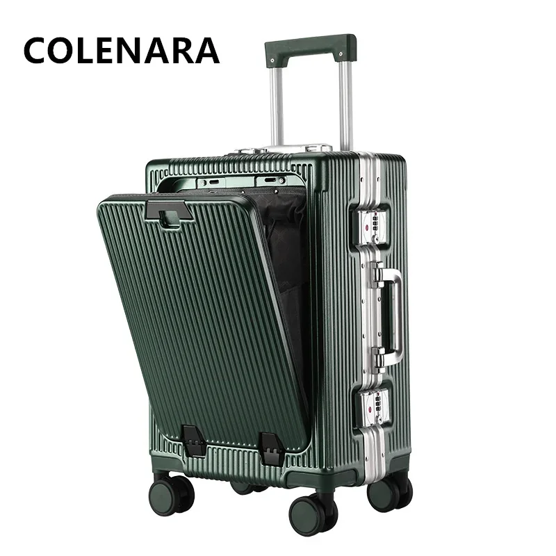 COLENARA 20"24Inch Laptop Luggage Aluminum Frame Boarding Box Front Opening Trolley Case USB Charging with Wheels Suitcase