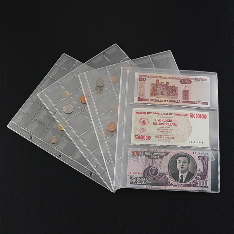 1PC Loose Leaf Sheet 3-Slot Transparent Banknotes Holder Portable Paper Money Protective Bag Paper Money Collection Album