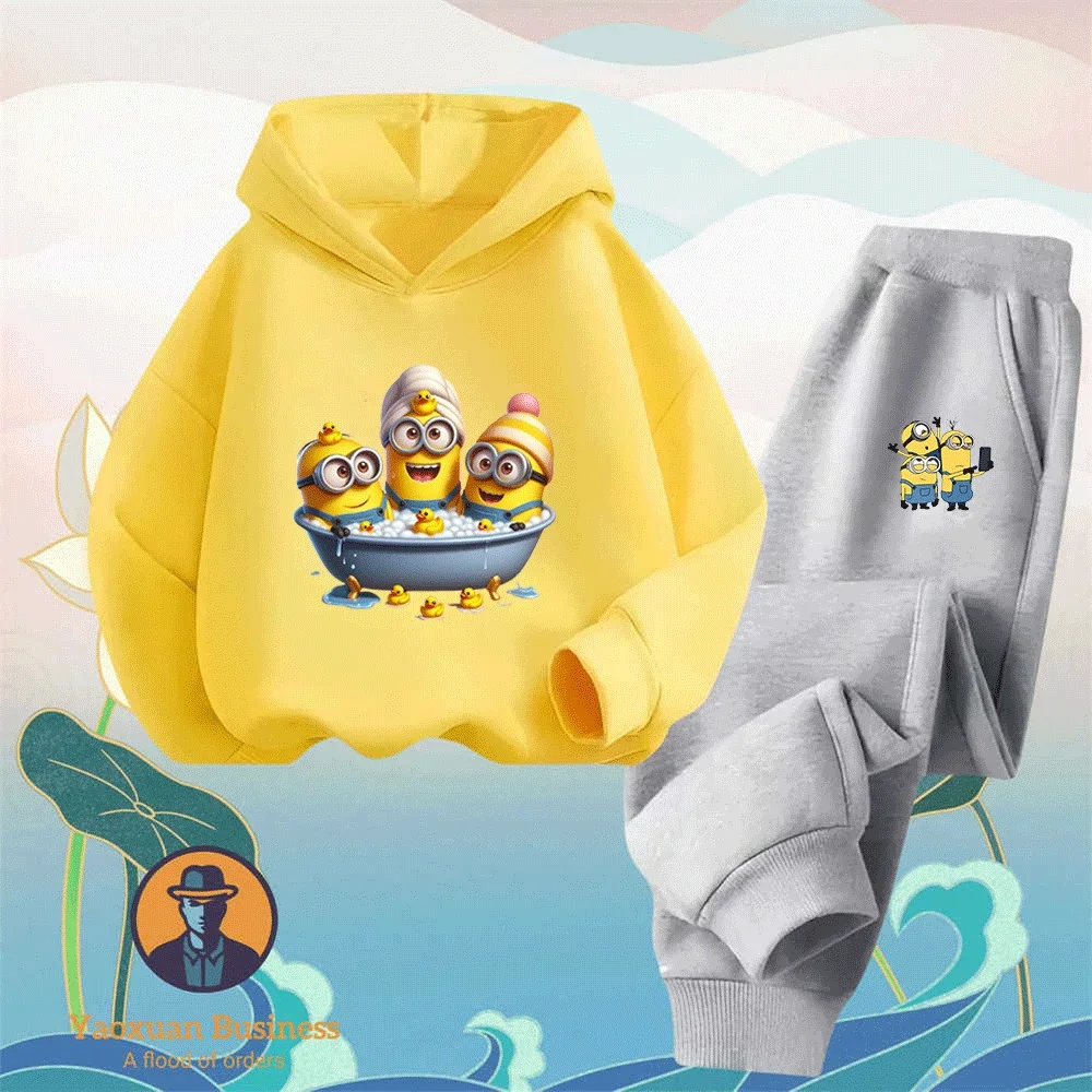 

Stylish Minions Children 2-Piece Hoodie Set Cute Cartoon Printed Windproof Warm Autumn Winter Fashion