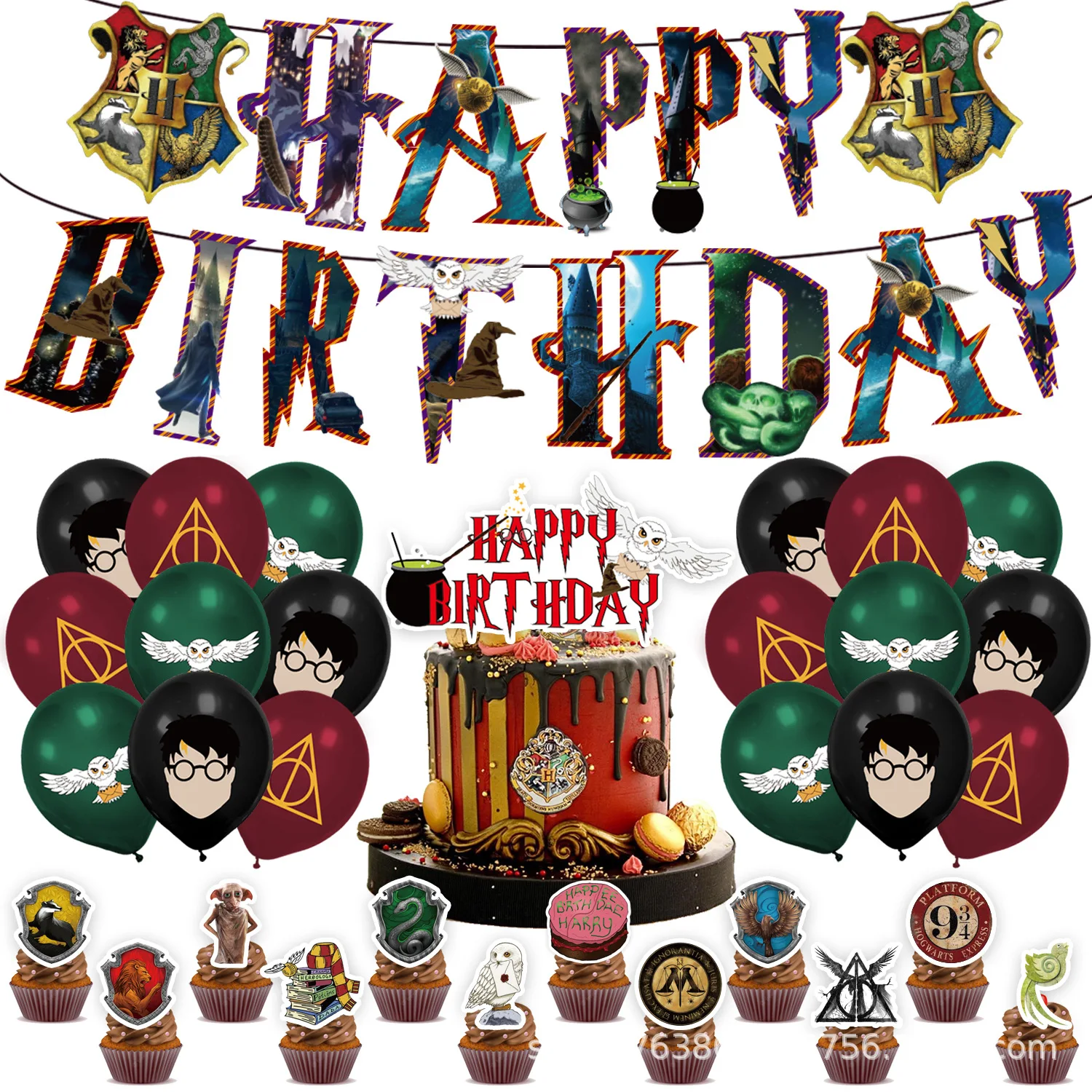 Harry Potter Kids Birthday Party Decorations Set, Balloon and Banner Kit for Birthday Scene Layout Party Supplies
