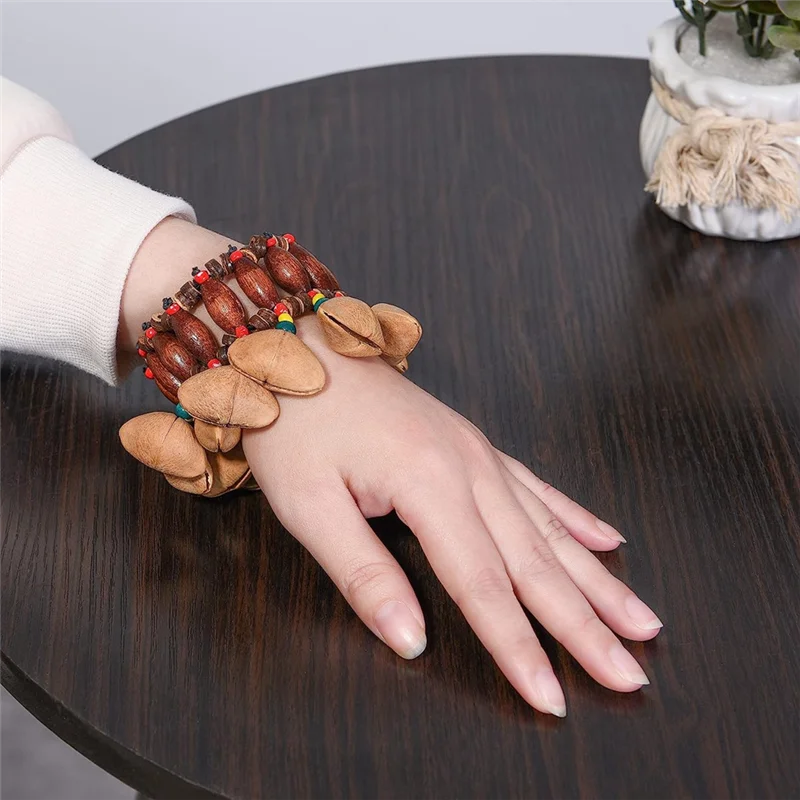 A47F-2 Pcs Seed Shell Dance Bracelets,Nut Band Wrist Bells For Dance, Yoga, Meditation, ASMR And Sound Therapy