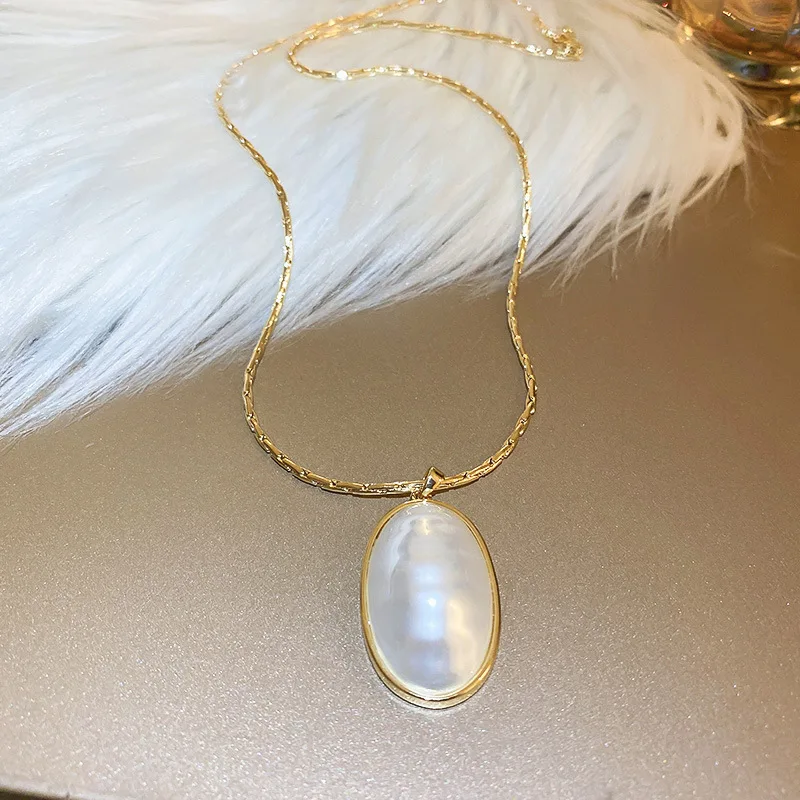 Conjunto de Joyería de Perlas de Imitación Elípticas para Mujer, Cadena para Clavícula de Estilo Delicado y Elegante, Conjunto de Joyería de Alta