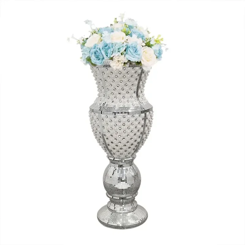 60cm Decorative White Sparkle Mosaic Trumpet Design FRP Vase for Home