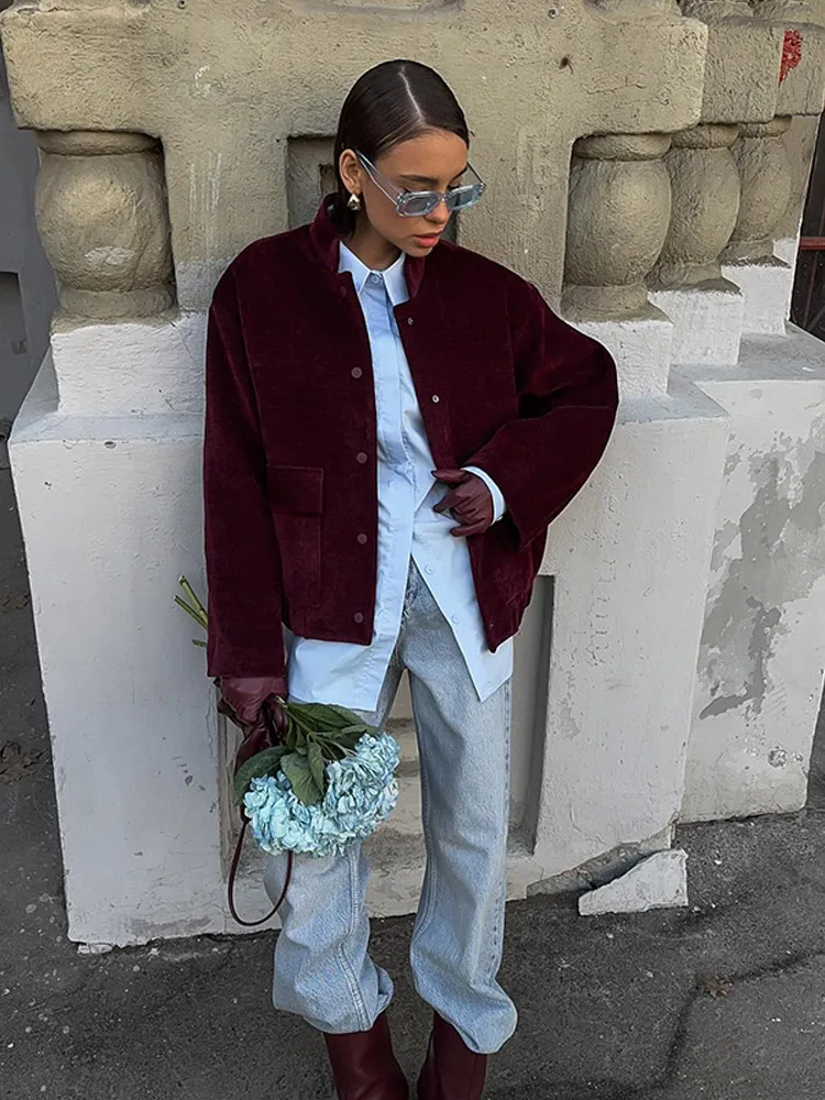 سترة قصيرة غير رسمية للنساء بياقة أنيقة عصرية وسترات فضفاضة واحدة الصدر للخريف ملابس خارجية للتنقل اليومي في الشارع #3