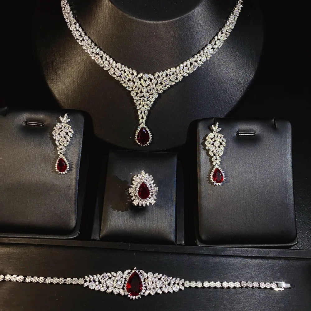 2023 New 4 piece Bridal Zirconia Full Women's Party Jewelry Set, Deluxe Dubai Nigerian Crystal Wedding Jewelry Set