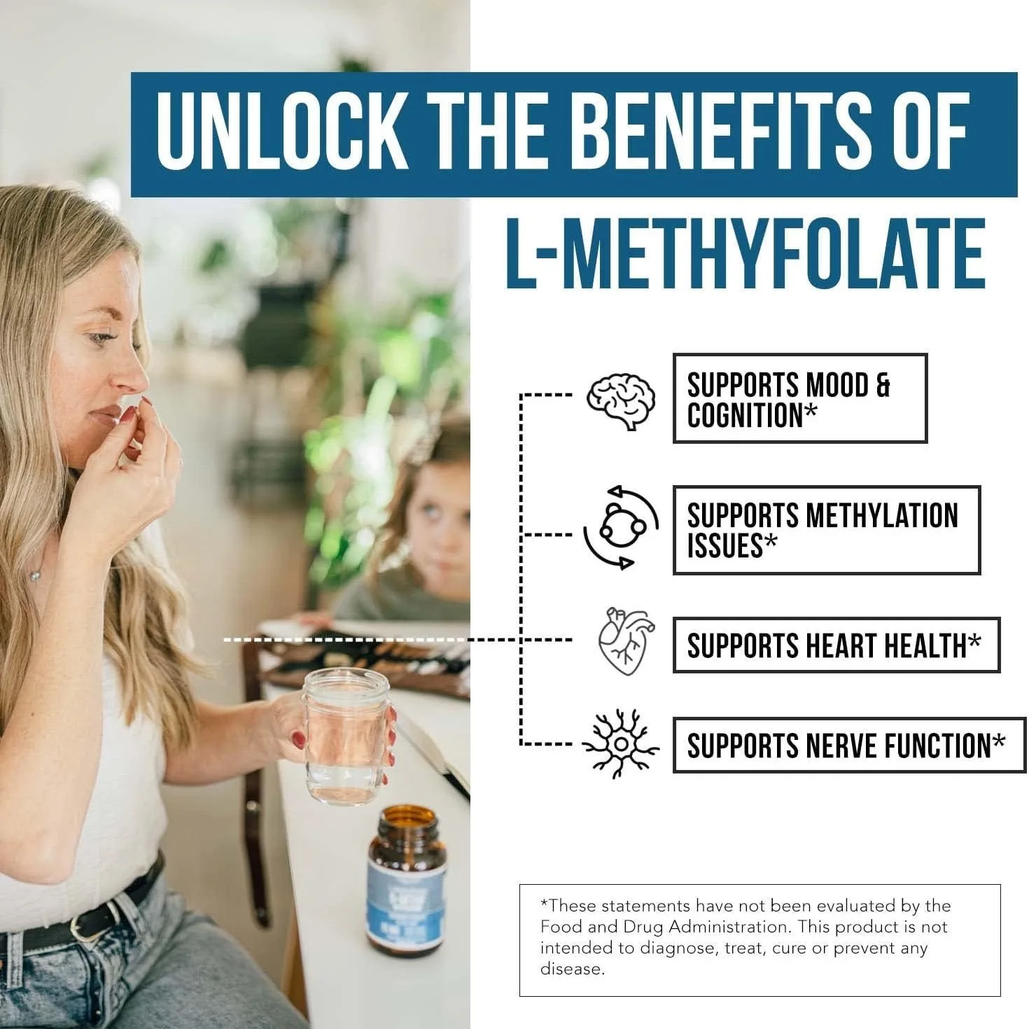 L-metilfolato 15mg con cofactor metilb12, forma activa 5-metiltetrahidrocannabinol, apoya las emociones, metilación