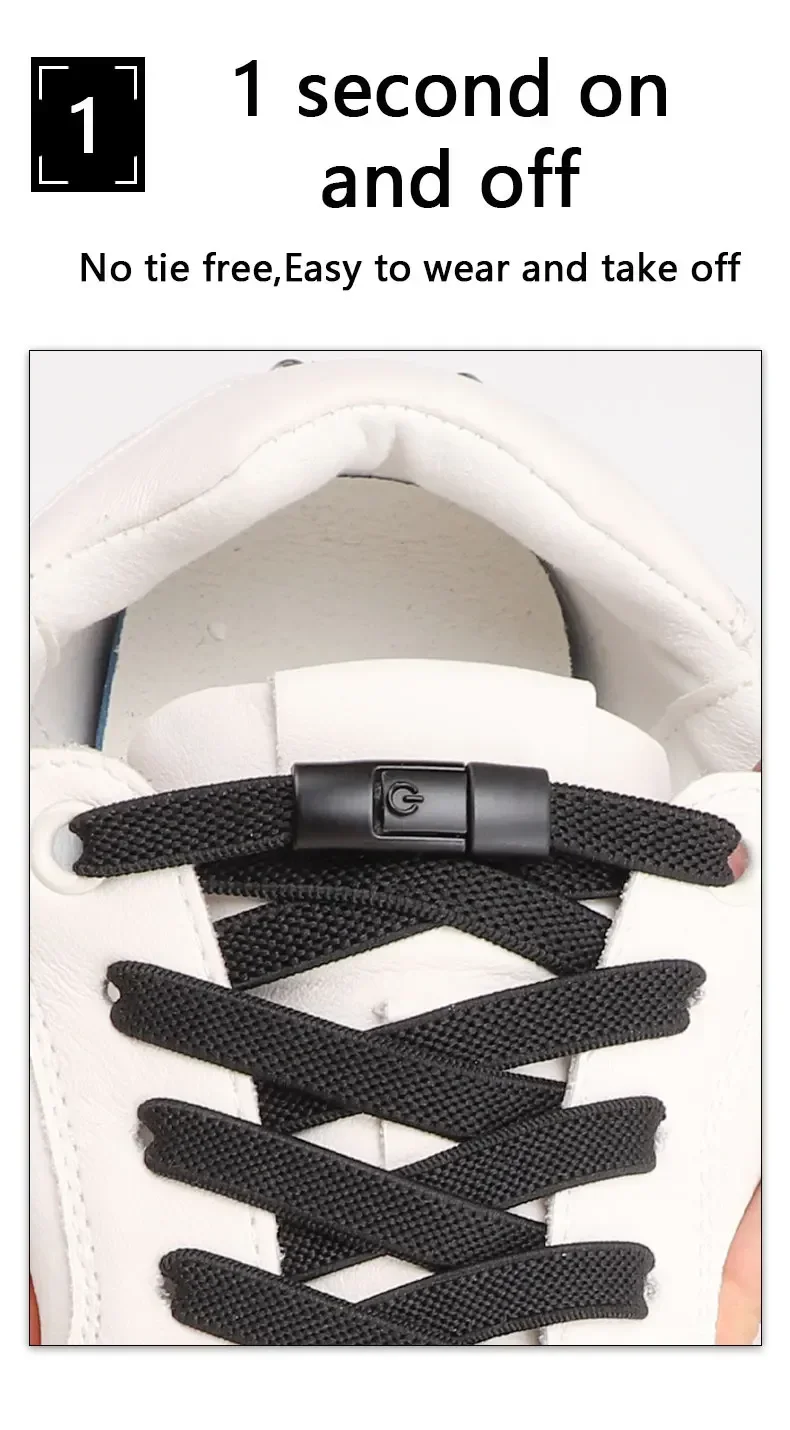 2024 Schnürsenkel ohne Krawatte, Press-Lock-Schnürsenkel ohne Krawatten, elastische Schnürsenkel, Sneaker, Kinder und Erwachsene, 8 mm, verbreiterte flache Schnürsenkel für Schuhe – Detail 6