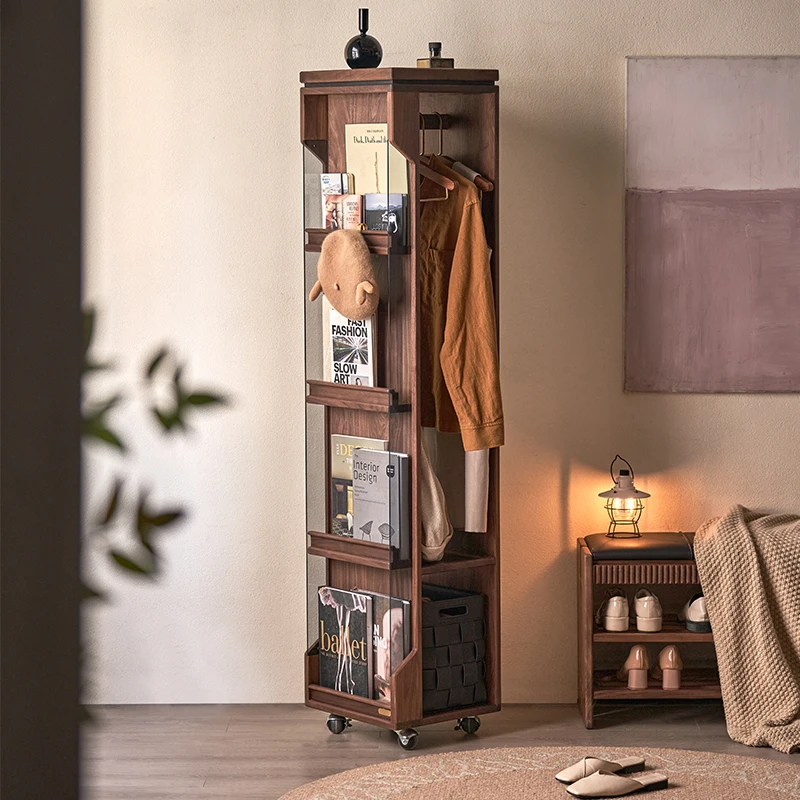 

Solid wood rotating frame, bedroom, home, full-length mirror, black walnut, magazine, floor.