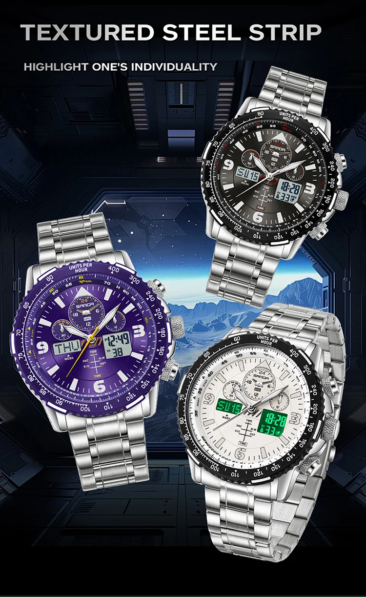 SANDA Neue Business-Quarzuhren für Herren, modisches Edelstahlband, Datum, multifunktionaler Chronograph, 5 Bar, wasserdichte Uhr – Detail 6