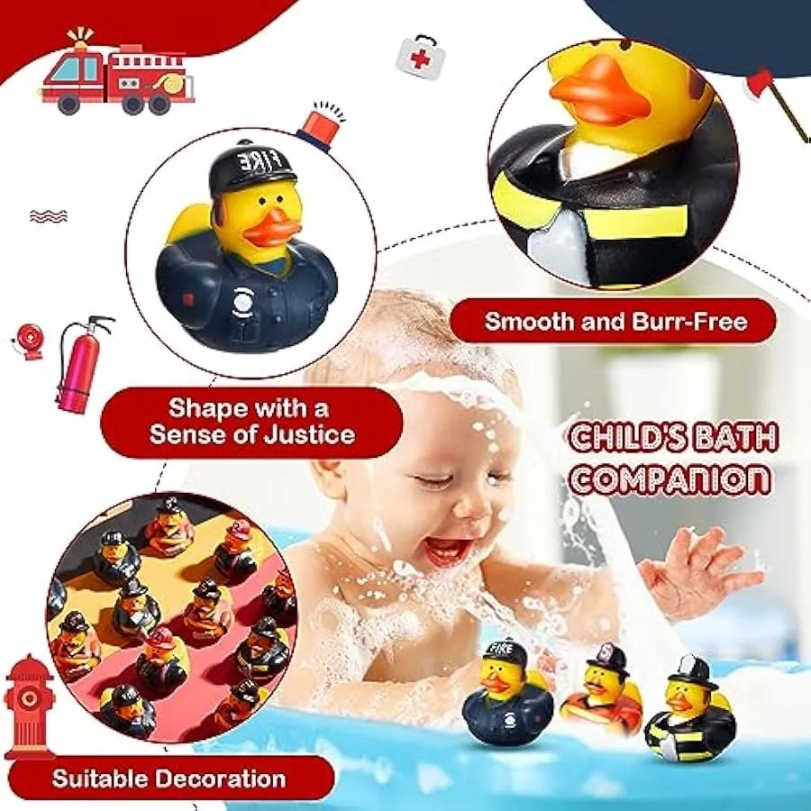 DEEKIN Fireman Rubber Duck 2 Inch Firefighter Hero Ducks Fighter Hero Bath Toy for Firefighter Theme Birthday Party Favors Beac