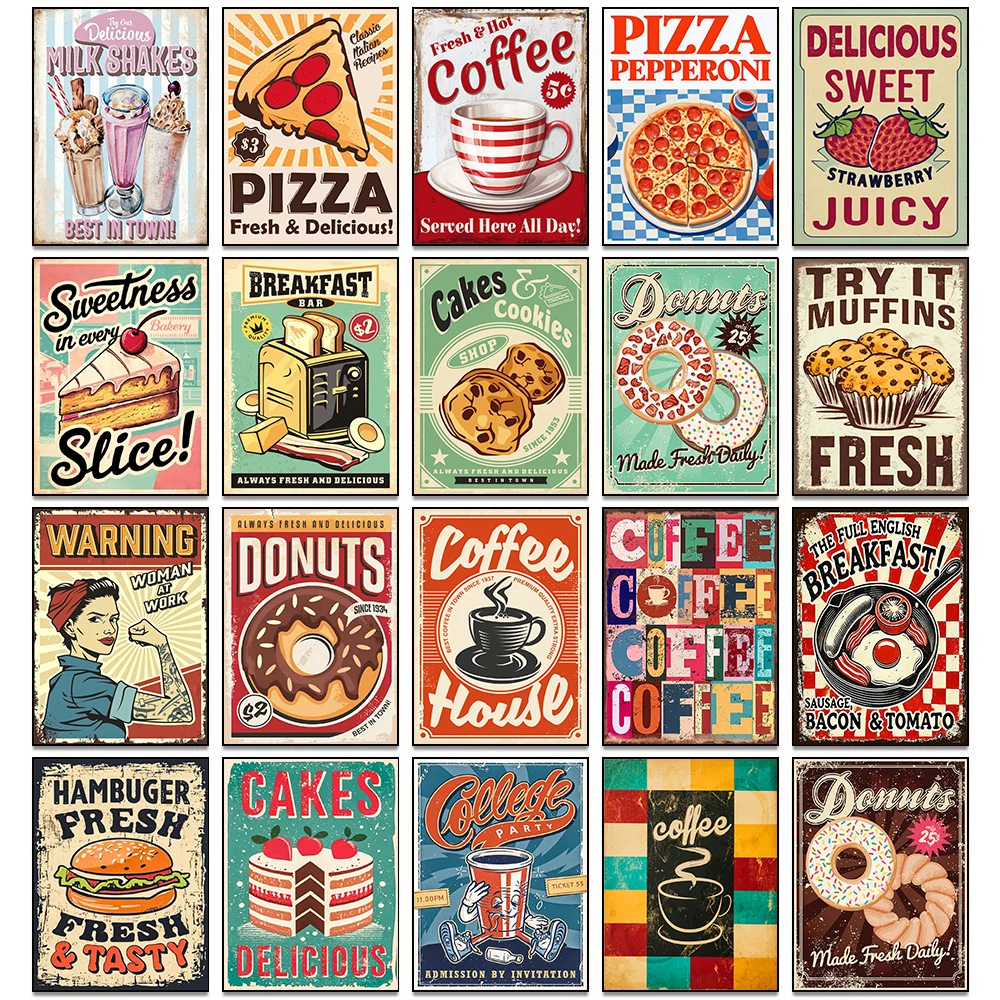 5D DIY Diamond Painting Food Poster Diamond Mosaic Embroidery Set Bread Pizza Kitchen Restaurant Home Decoration Gift Set