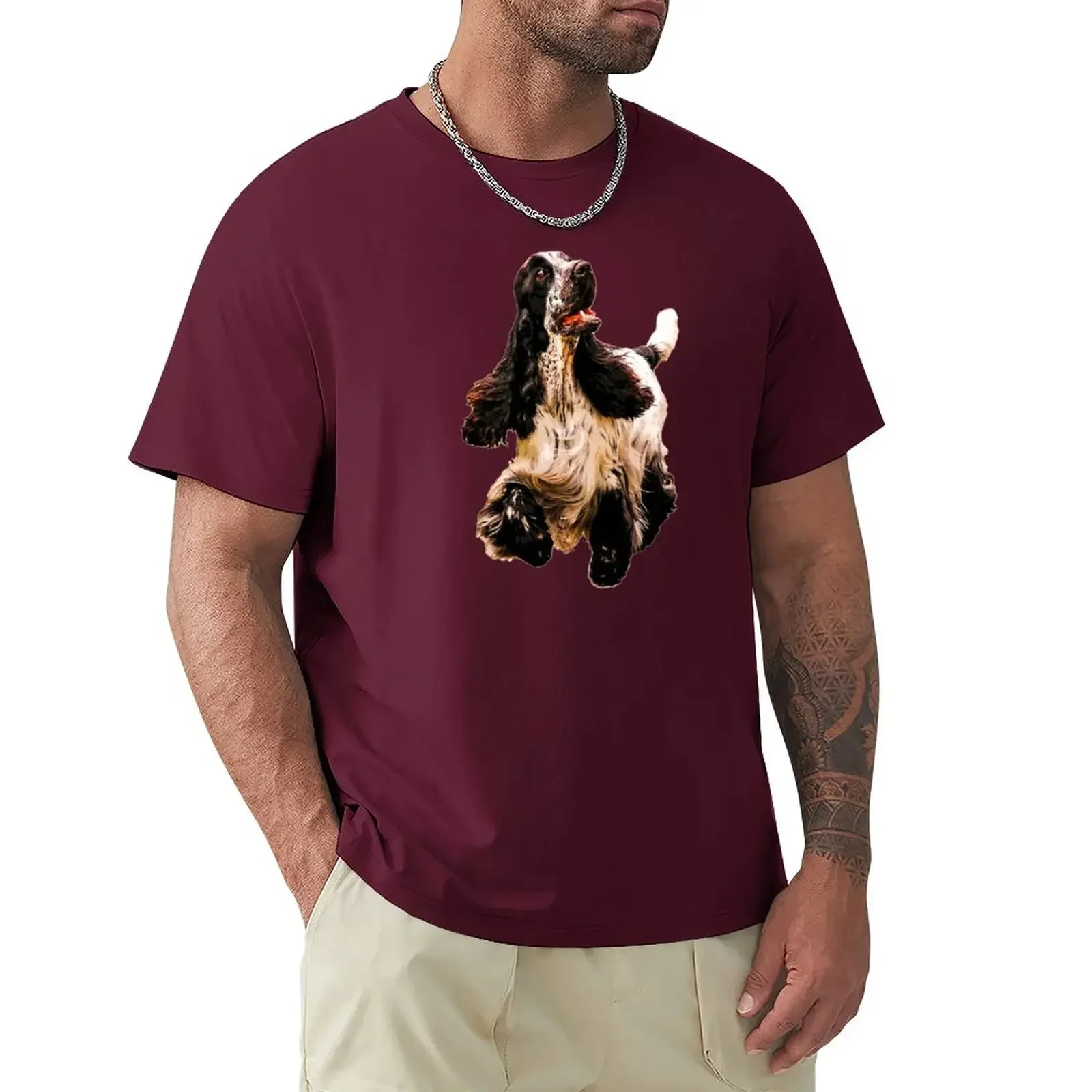 New fashion heavyweight vintage Summer Round Collar streetwea Cocker Spaniel on a merry walk plus size tops funnys Men's t-shirt