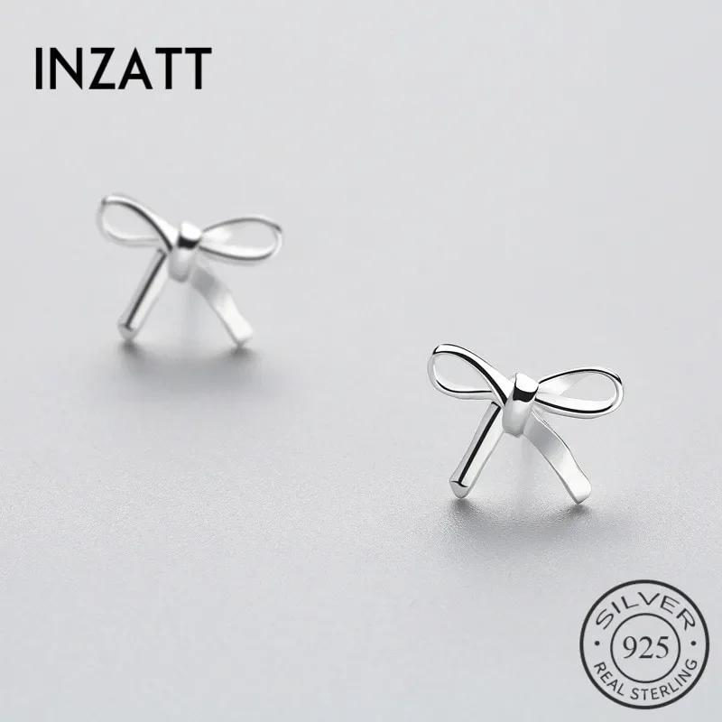 INZATT Memento Real 925 Sterling Silver Bowknot Stud Earrings Openwork Trendy Bijoux For Women Accessories Simple Jewelry Gifts