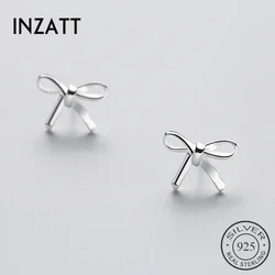 INZATT Memento Real 925 Sterling Silver Bowknot Stud Earrings Openwork Trendy Bijoux For Women Accessories Simple Jewelry Gifts